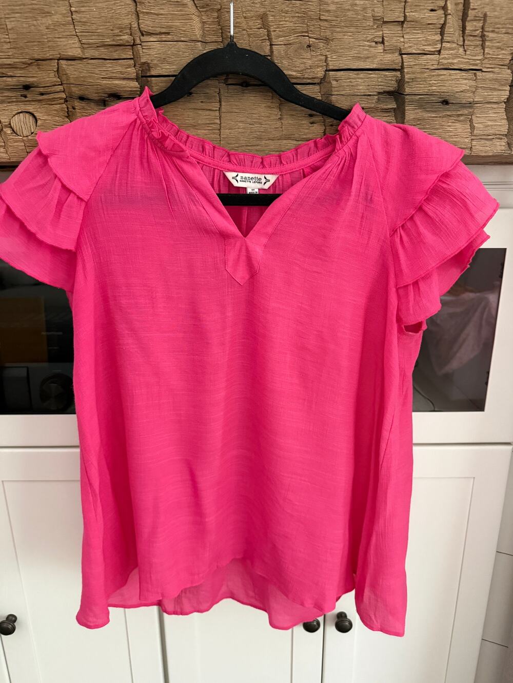 Nanette Lepore Pink Ruffle Flutter Sleeve Blouse Sz M V-Neck Boho